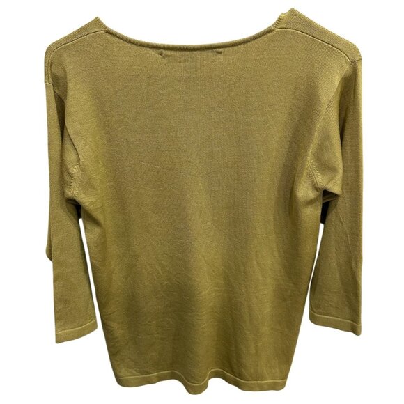 Linda Allard Ellen Tracy V Neck Knit Top Olive Green Silk Blend Sz Small - Picture 2 of 9